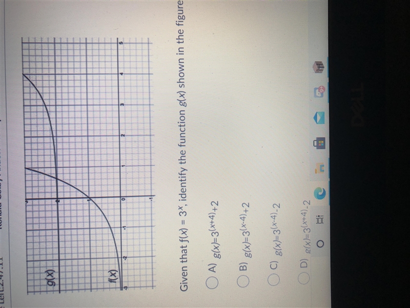 Given that f(x) = 3^x, identify the function g(x) shown in the figure Plz help yall-example-1