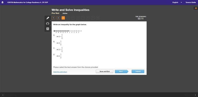 Write an inequality for the graph below.-example-1