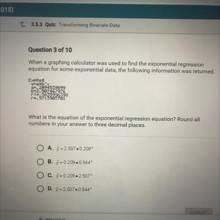 What is the equation of exponential regression equation? Round all numbers you your-example-1