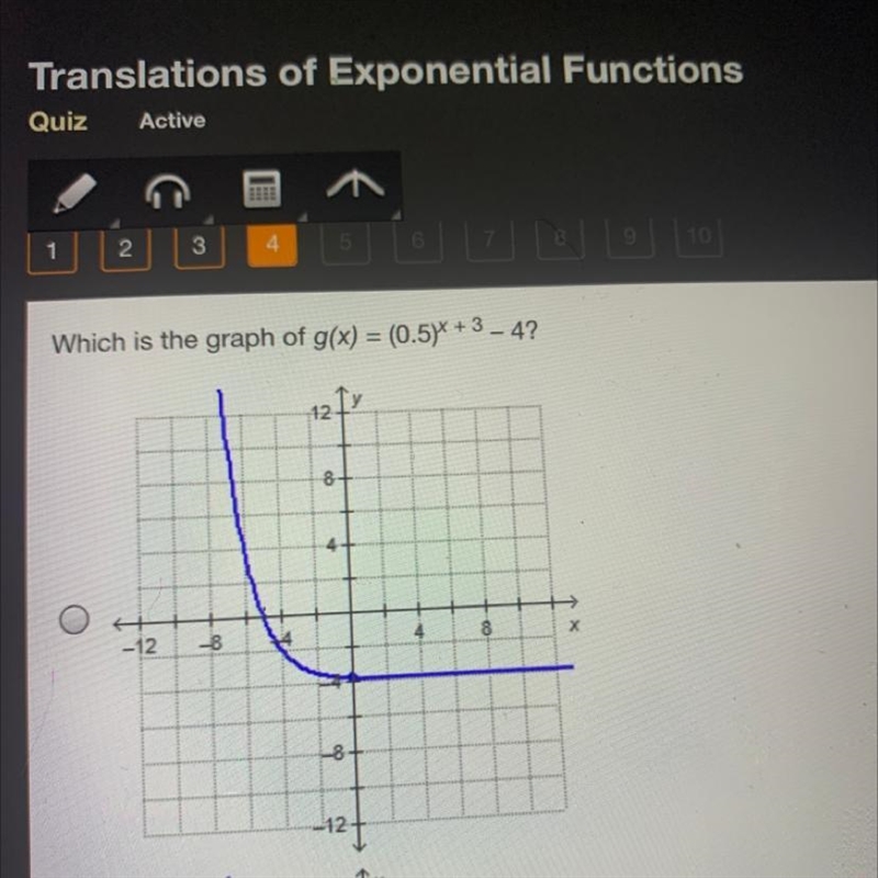 Which is a graph of g(c) = (0.5)x+3^ -4-example-1