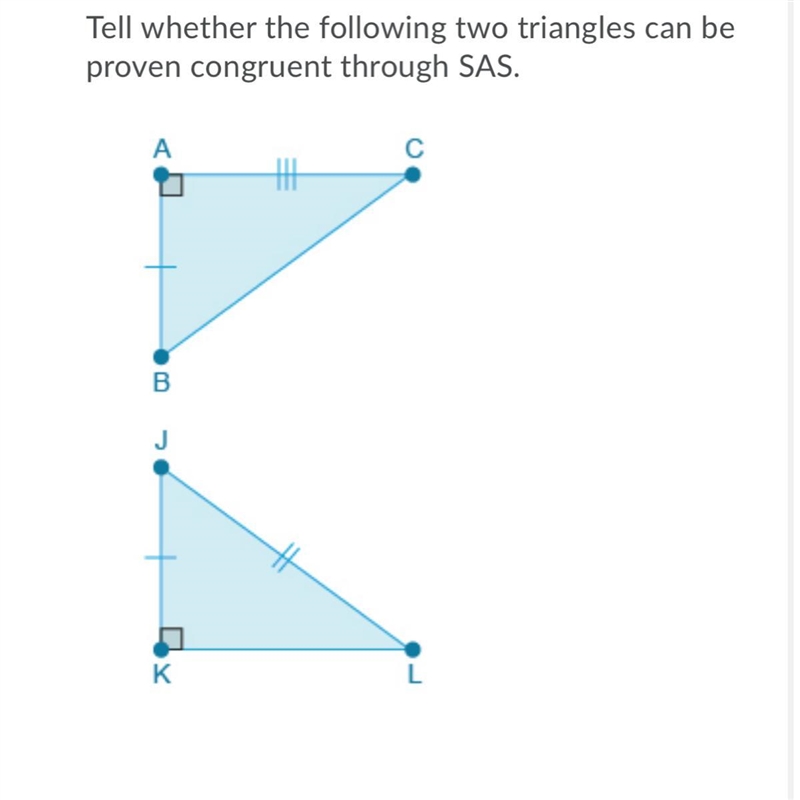 Tell whether the following two triangles can be proven congruent through SAS. A.Yes-example-1