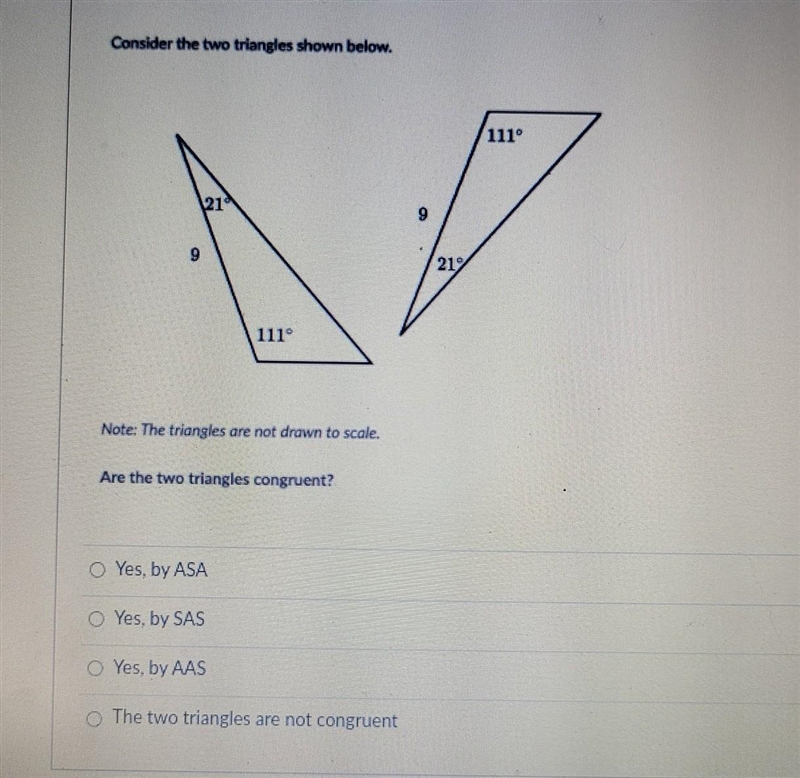 Consider the two triangles shown below: The triangles are not drawn to scale. Are-example-1