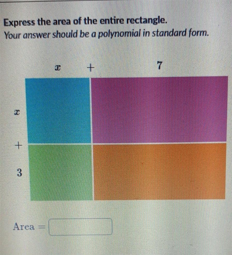 Express the area of the entire rectangle. Your answer should be a polynomial in standard-example-1