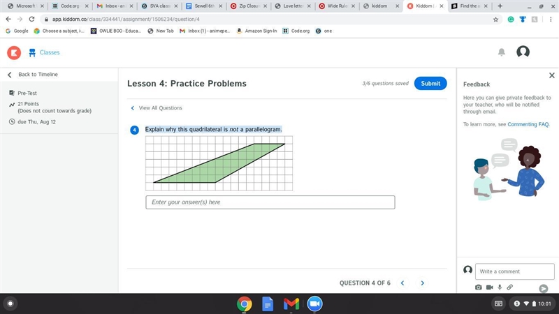 Explain why this quadrilateral is not a parallelogram.-example-1