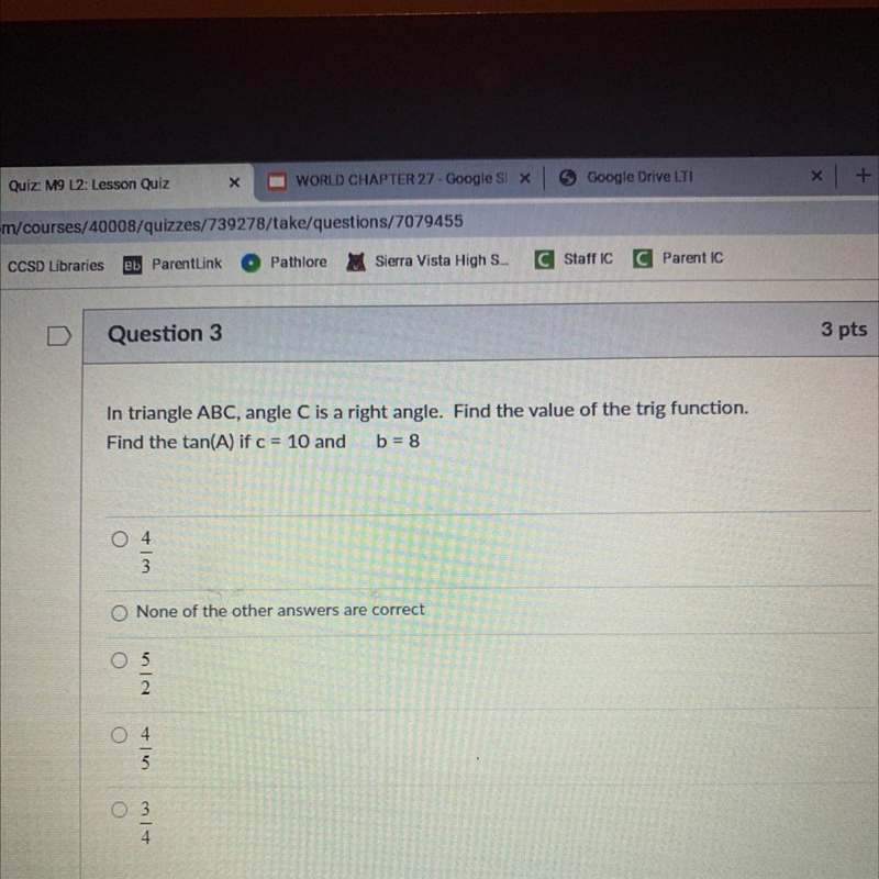 In triangle ABC, angle C is a right angle. Find the value of the trig function. Find-example-1