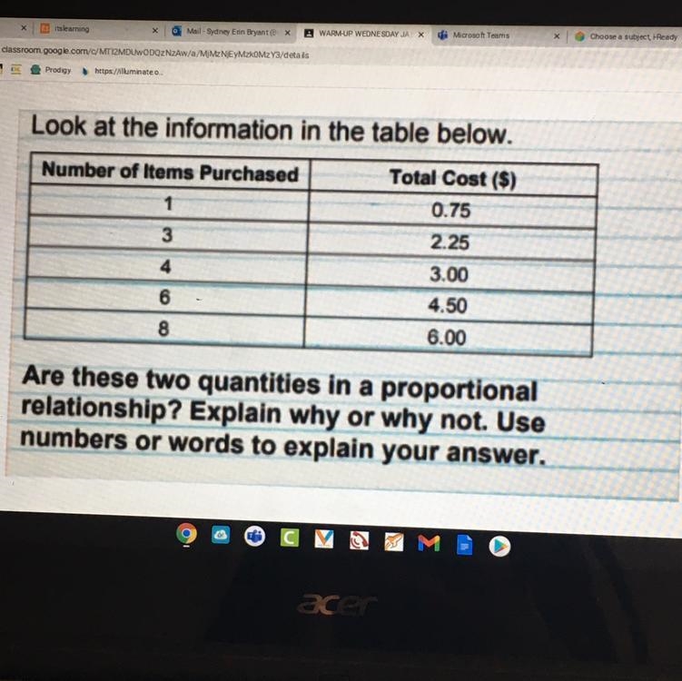 Question: are these two quantities in a proportional relationship? explain why or-example-1