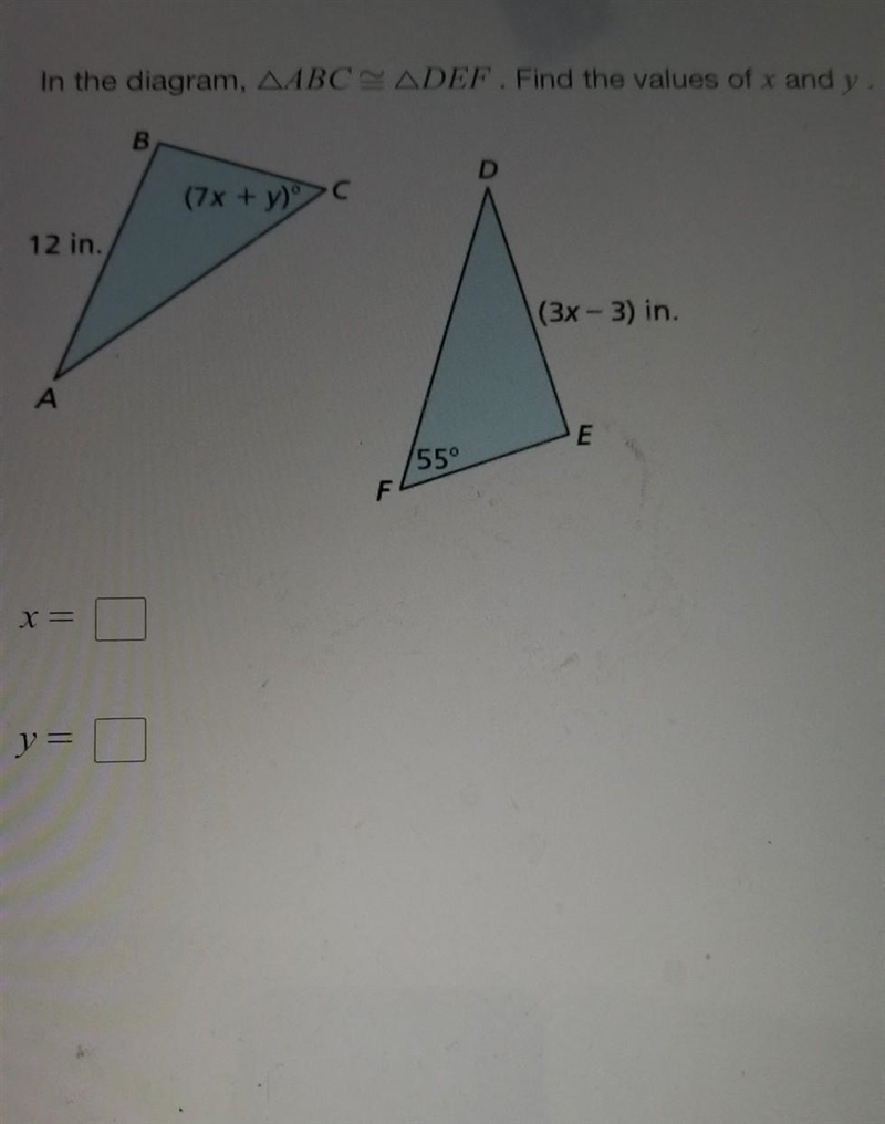 Helo please find the values of x and y ​-example-1