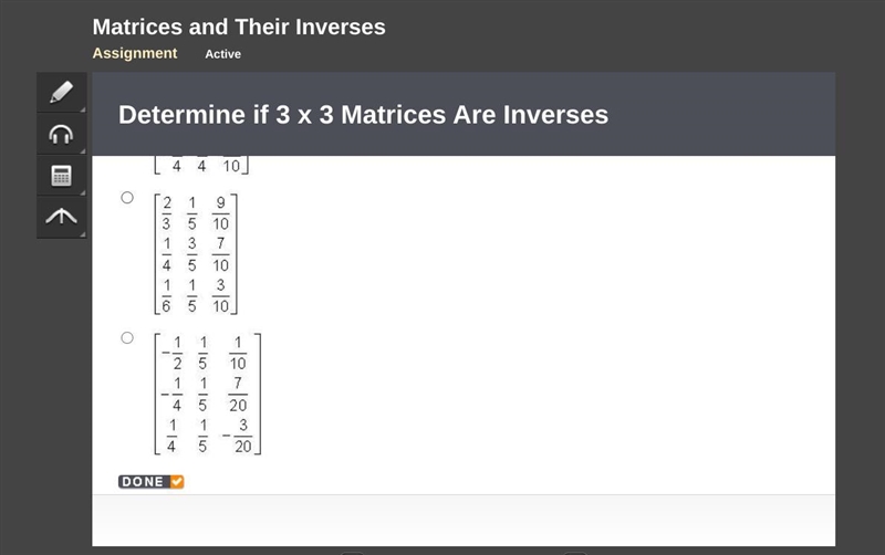 Select the matrix that is the inverse of: [-2 1 1 1 1 3 -2 3 -1]-example-2