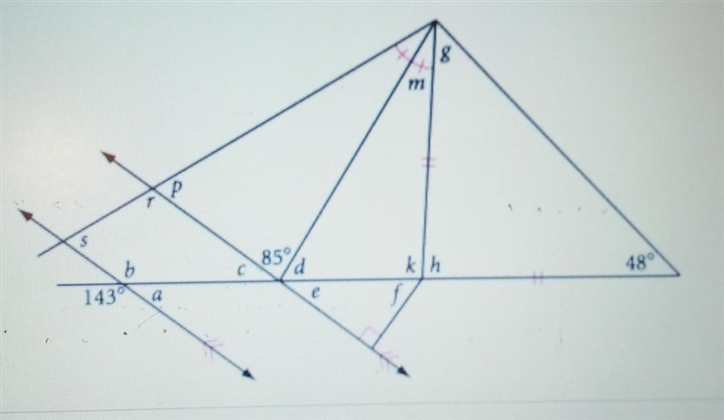 Use all of the angle relationships that we have covered to find the missing angles-example-1