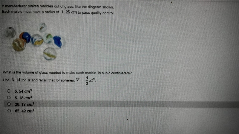 A manufacturer makes marbles out of glass, like the diagram shown. each marble must-example-1