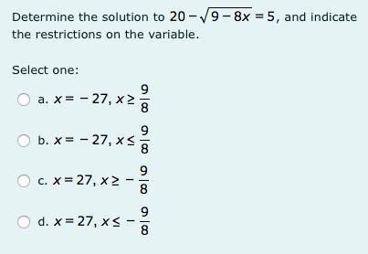 Determine the solution and indicate the restrictions on the variable.-example-1