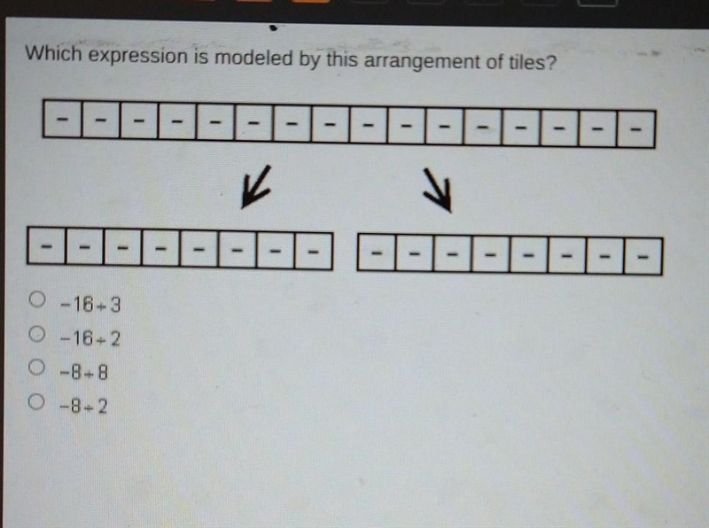 Which expression is modeled by this arrangement of tiles? 1-1-1-1-1-1 ---- K V ----1-1-1-12 ET-example-1