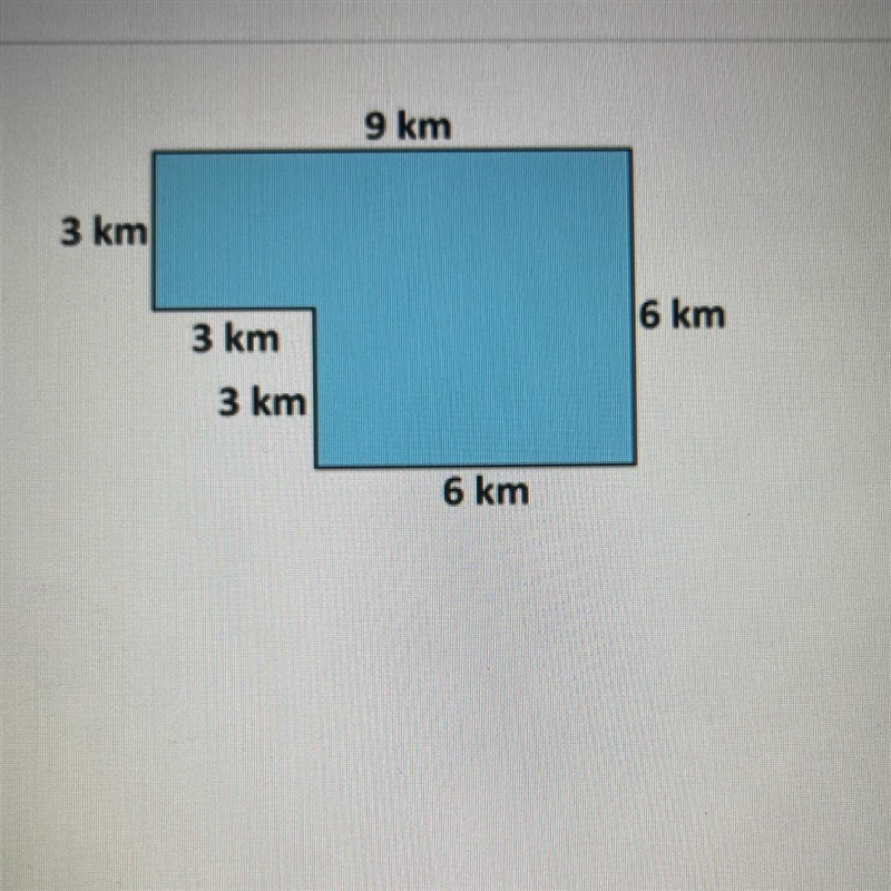 (HELP ASAP) Find the area of the composite figure. A) 27 km2 B) 36 km2 C) 45 km2 D-example-1