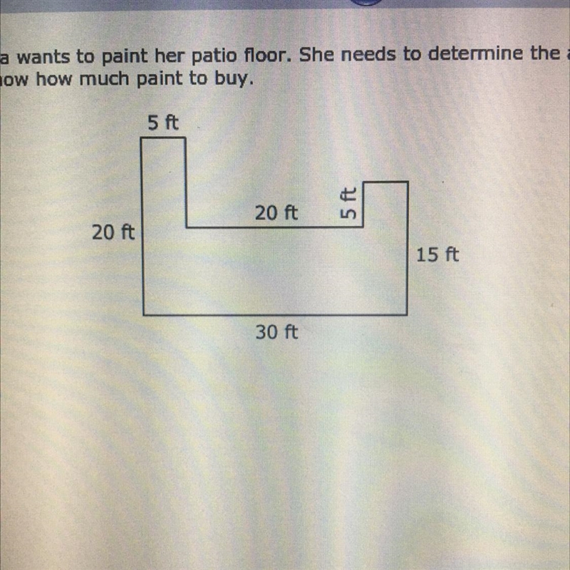 Mrs. Garcia wants to paint her patio floor. She needs to determine the area so she-example-1