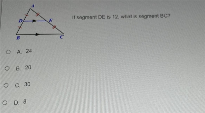 If segment DE is 12, what is segment BC?-example-1