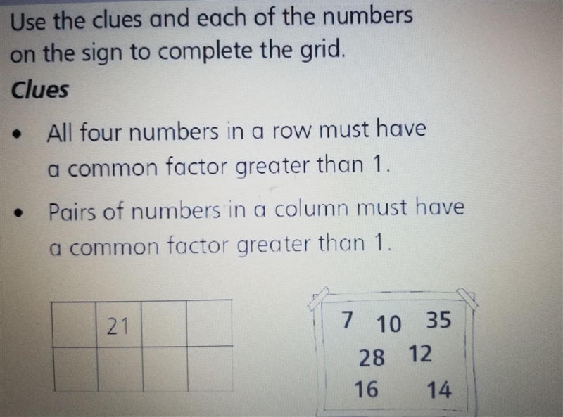 Use the clues and each of the numbers on the sign to complete the grid. Clues . All-example-1