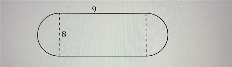 Find the Area of the figure below, composed of a rectangle and two semicircles. Round-example-1