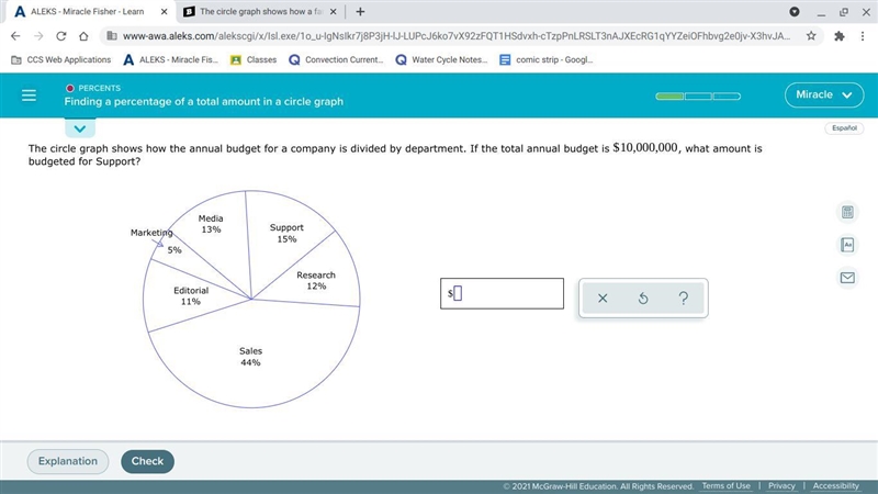 The circle graph shows how the annual budget for a company is divided by department-example-1