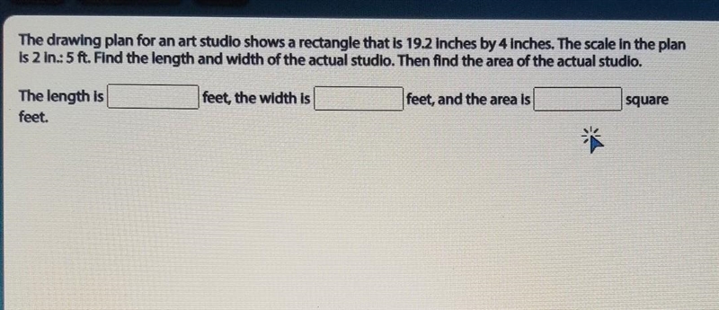 The drawing plan for an art studio shows a rectangle that is 192 inches by 4 inches-example-1