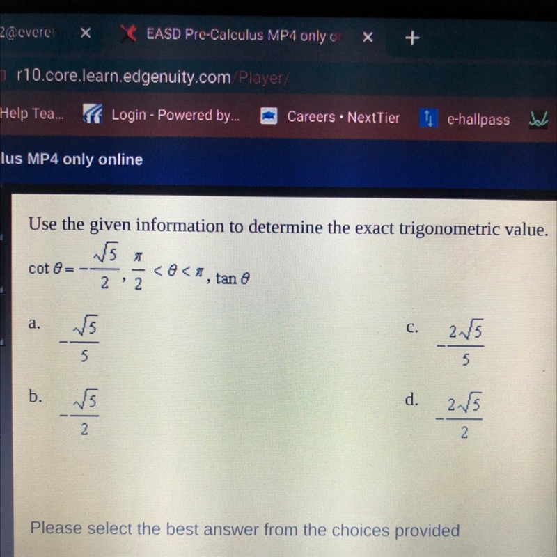 Use the given information to determine the exact trigonometric value.-example-1