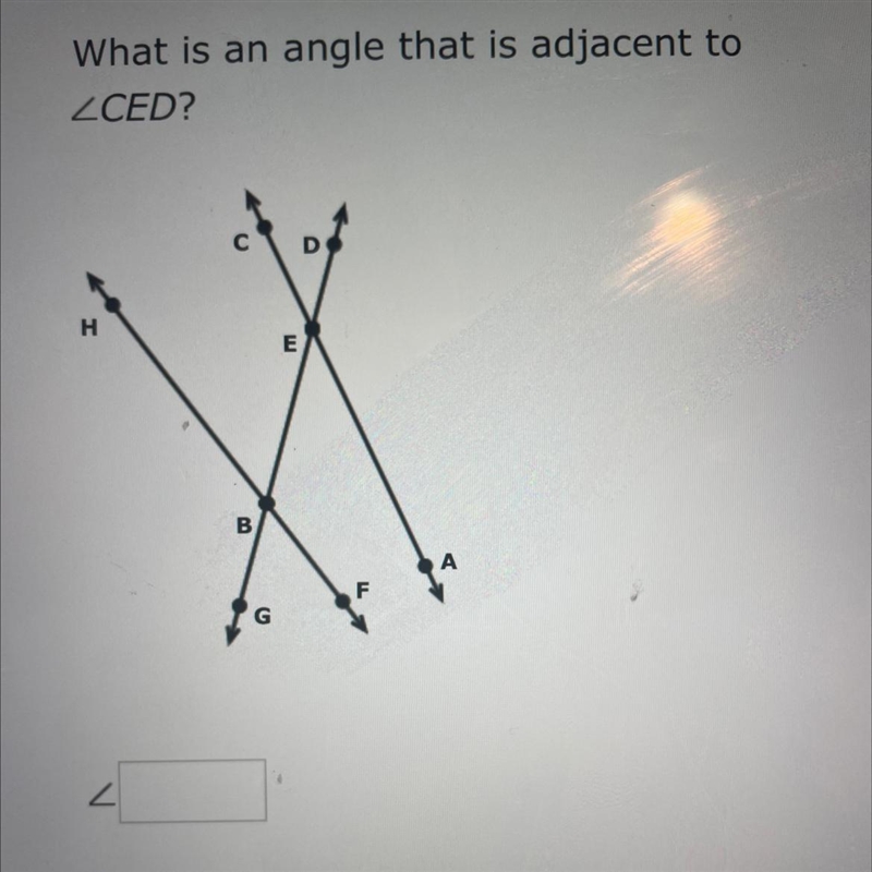 What is an angle that is adjacent to CED?-example-1