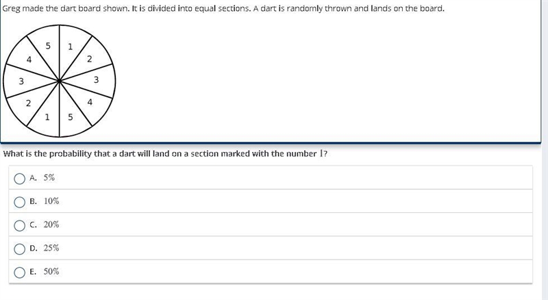 Greg made the dart board shown.it is divided into equal sedtions-example-1