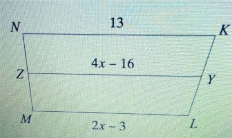 Find the length of the median and the missing base. Be sure to show all your work-example-1