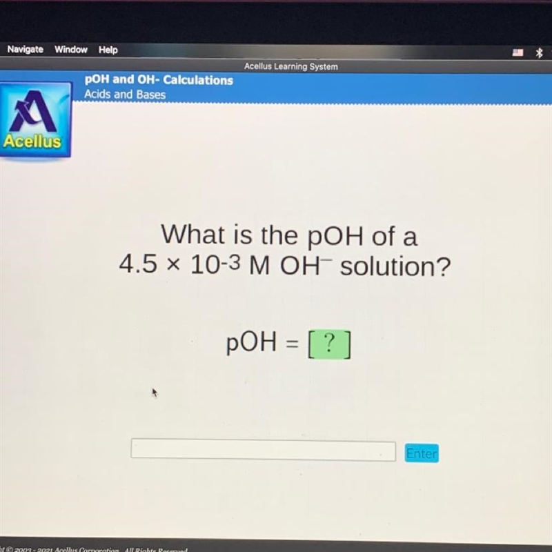 What is the pow of a 4.5 x 10-3 M OH solution?-example-1