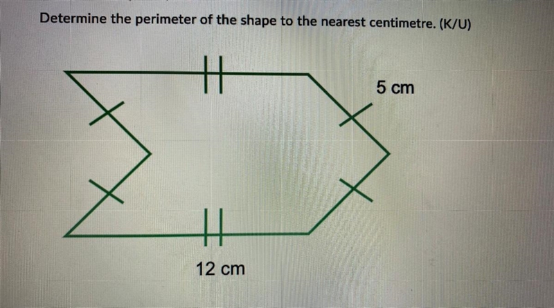 Determine the perimeter of the shape to the nearest centimeter. (Picture included-example-1