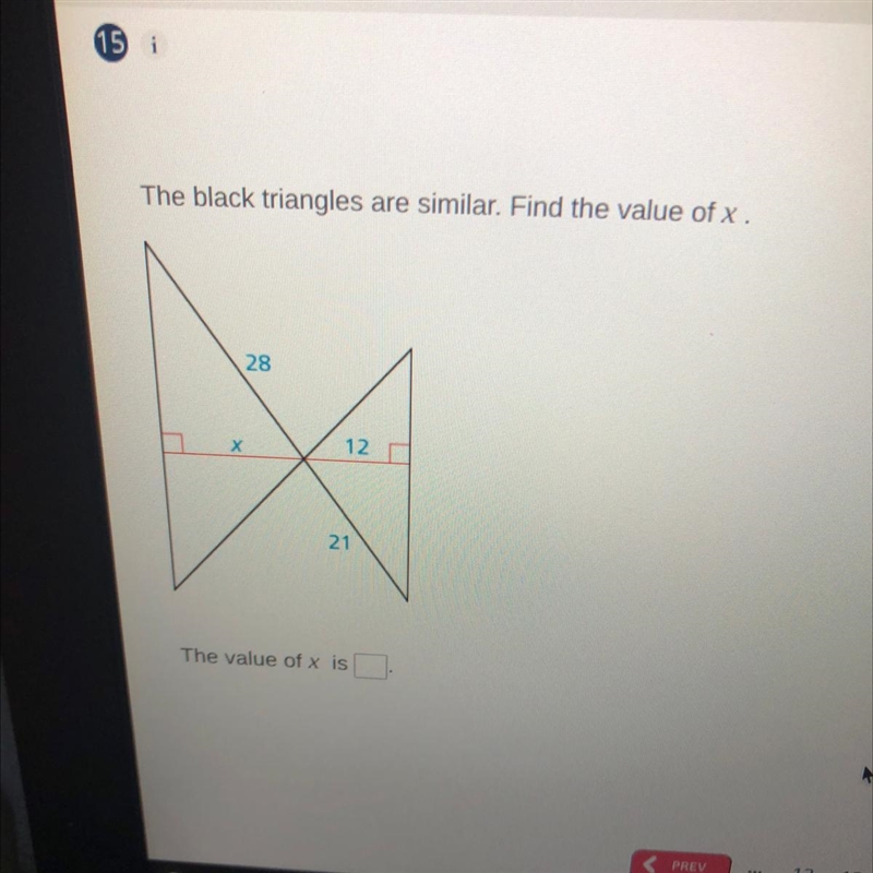 The black triangles are similar. Find the value of x. No links please!!-example-1