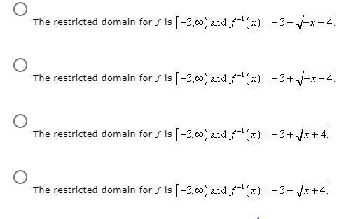 The function ƒ(x) = −(x + 3)^2 − 4 is not one-to-one. Find a portion of the domain-example-1