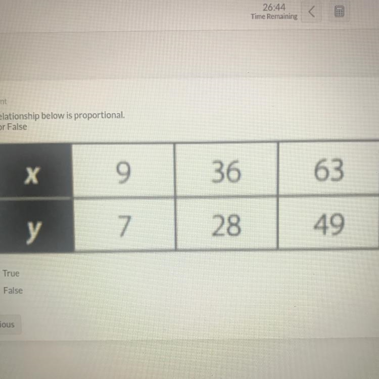 The relationship below is proportional true or false-example-1