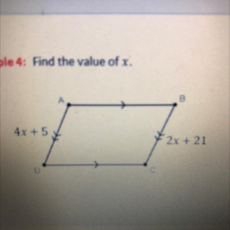 Find the value of x. 4x + 5 2x + 21, smby help me wit dis pls-example-1