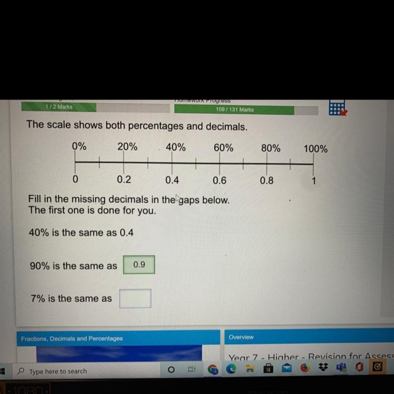 What is the answer for the second one? 7% is the same as ??-example-1