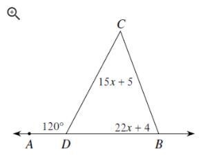 NEED HELP ASAP 20 POINTS WHAT WOULD THE MEASUREMENT FOR THE EXTERIOR ANGLE (ANGLE-example-1