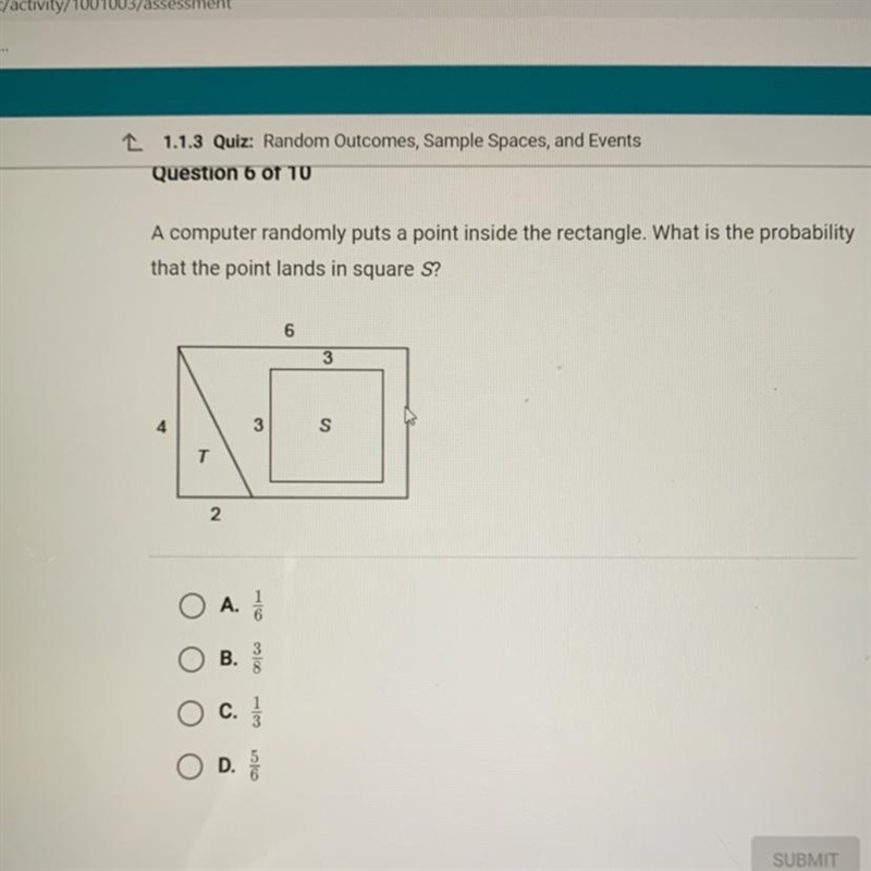 A computer randomly puts a point inside the rectangle. What is the probability that-example-1