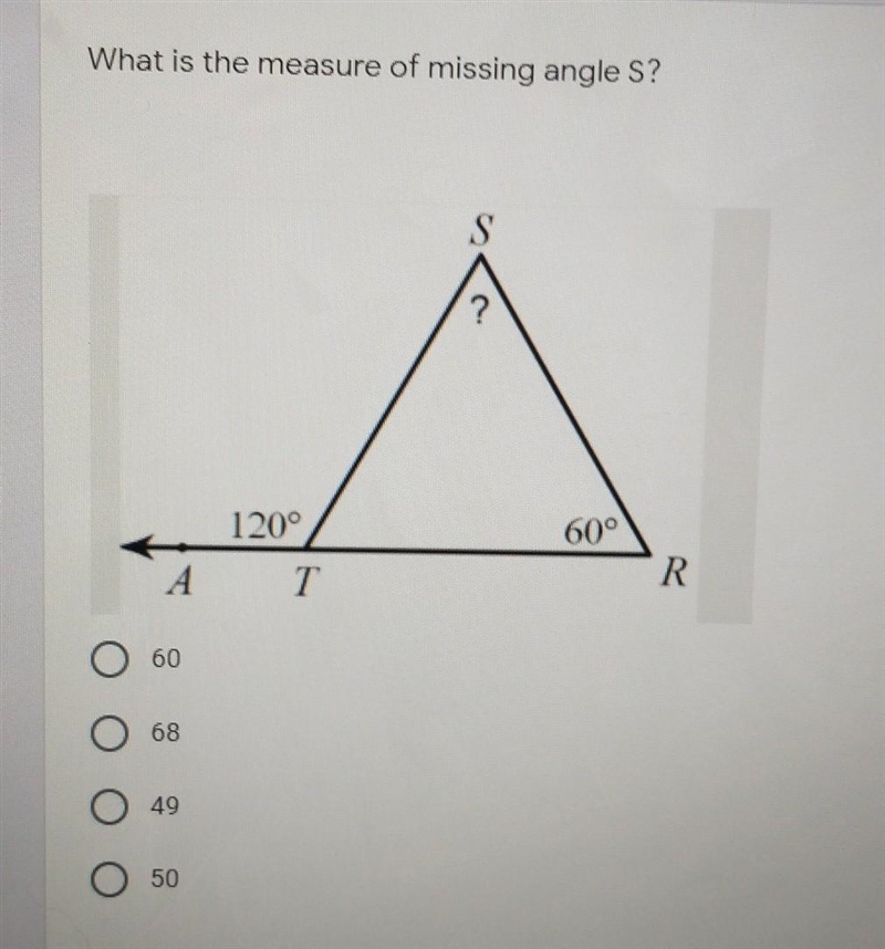 What is the measure of missing angle S?​-example-1