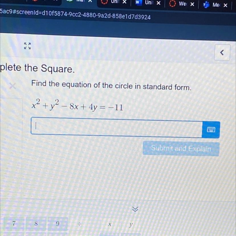 Find the equation of the circle in standard form:-example-1