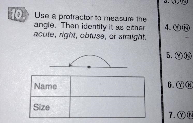 Use a protractor to measure the angle. Then identify it as either acute, right, obtuse-example-1