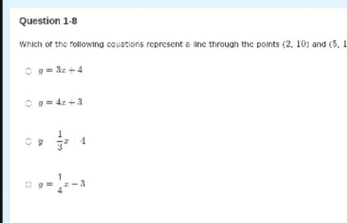 Which of the following equations represents a line through the points (2,10) and (5,19)?​-example-1