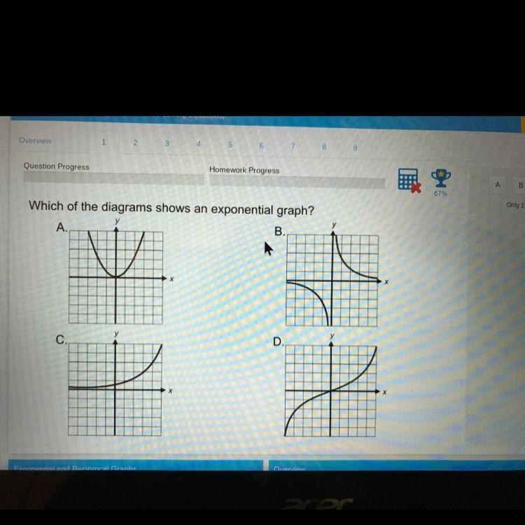 Which of the diagrams shows an exponential graph?-example-1