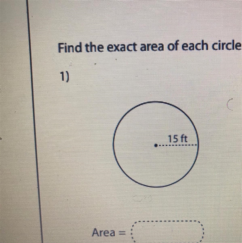 Find the exact area of each circle-example-1