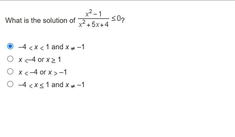 PLEASE HELP What is the solution of x^2-1/x^2+5x+4 Only give an answer as shown in-example-1