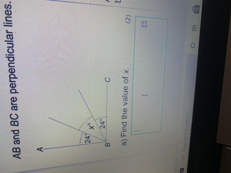 AB and BC are perpendicular lines. А 24 to 24 B. с Find the value of x.-example-1