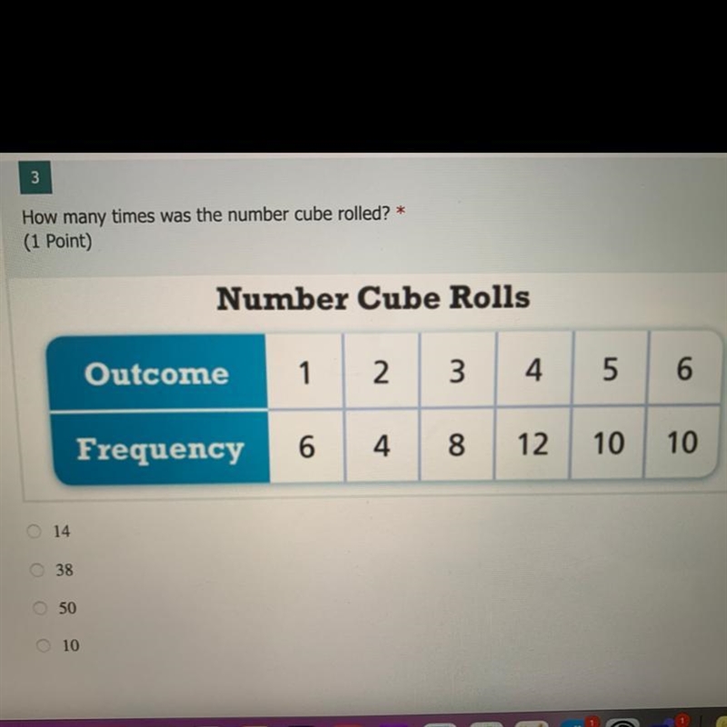 How many times was the number cube rolled-example-1