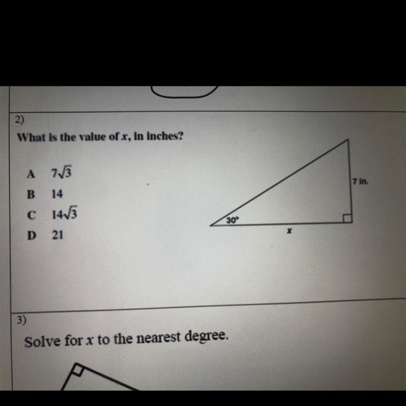 What is the value of r, in inches? 7 in. B 1403 30° D 21 X-example-1