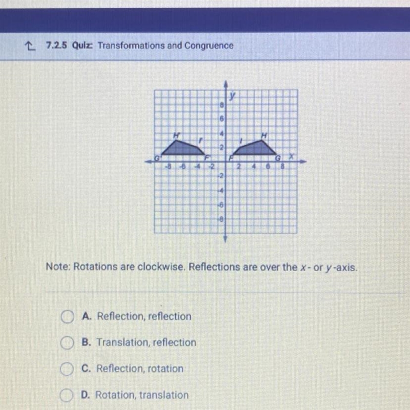 HELP PLS ASAP!!! these figures are congruent. What series of transformations moves-example-1