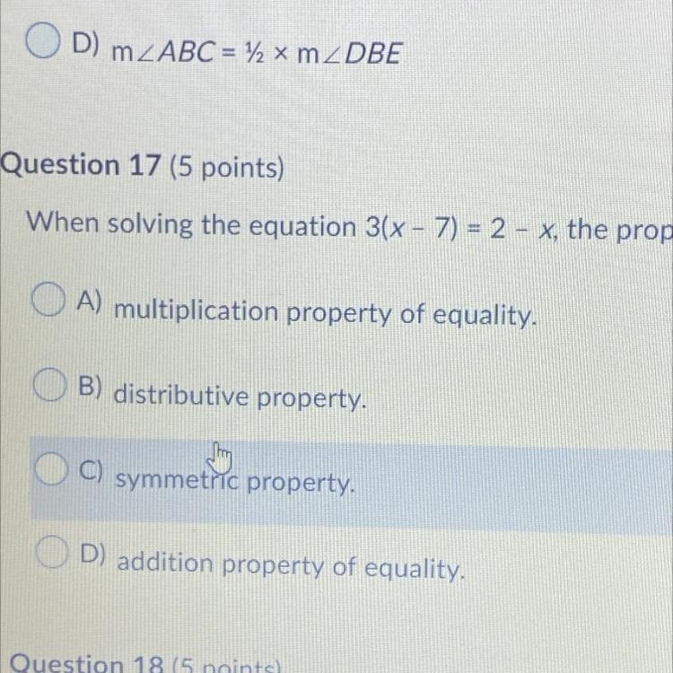 When solving the equation 3(x-7)=2-x, the property used in the first step is the...-example-1