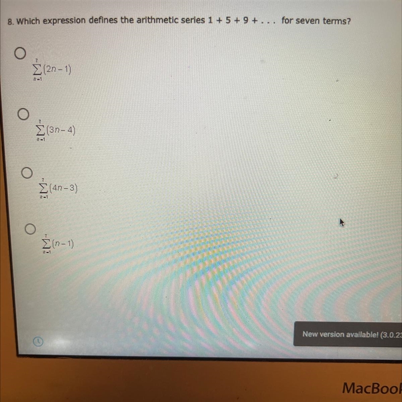 PLEASE HELP Which expression defines the arithmetic series 1 + 5 + 9 + ... for seven-example-1