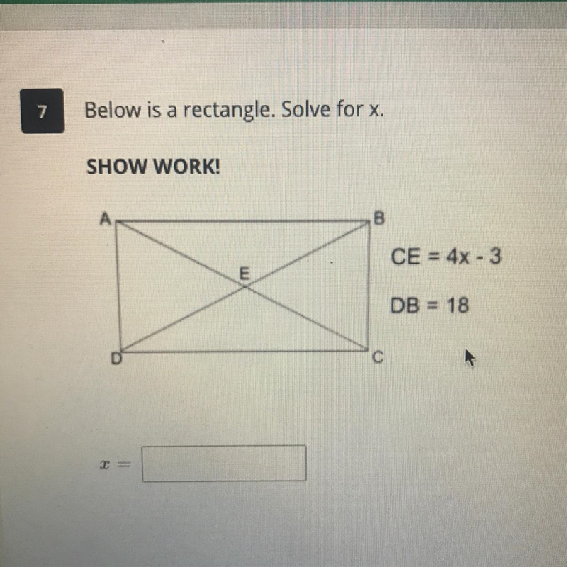 Solve for x, show work!-example-1